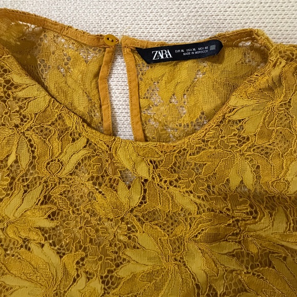 Zara Womens Mustard Lace Crop Top - Three-Quarter Sleeve Size XL - Picture 6 of 11